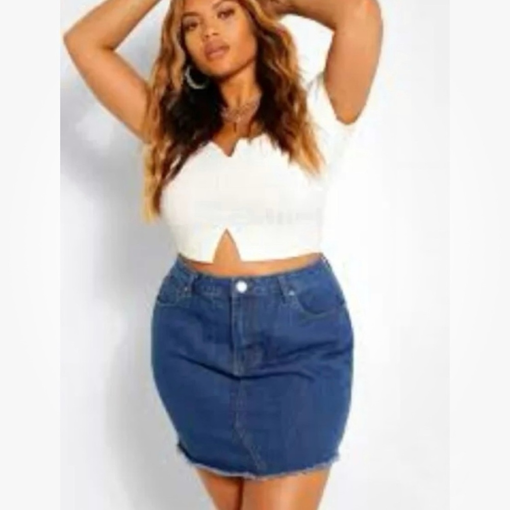 Boohoo High Rise Denim Mini Skirt Size 16